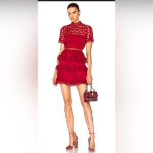 Self-Portrait High Neck Star Lace Panelled Dress